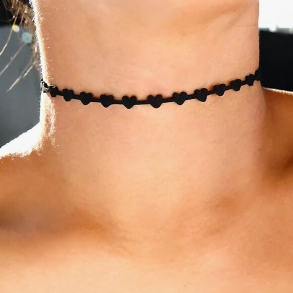 Free People Jewelry - Black Hearts Collar Necklace – Adjustable Gothic Choker